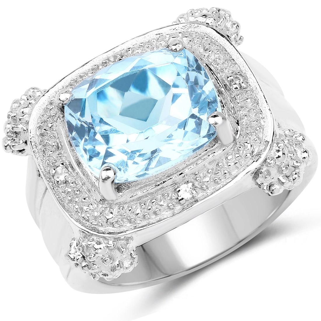 Plated Rhodium 4.90ctw Blue and White Topaz Ring