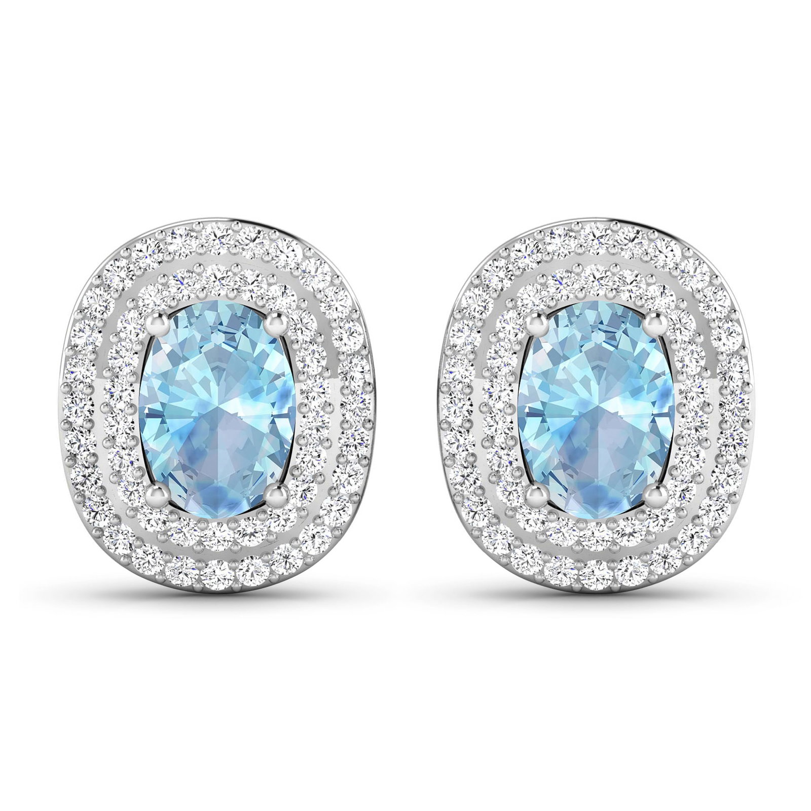 14KT White Gold 1.02ctw Aquamarine and Diamond Earrings
