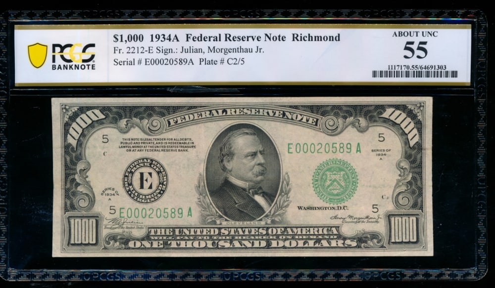 1934A $1000 Richmond FRN PCGS 55