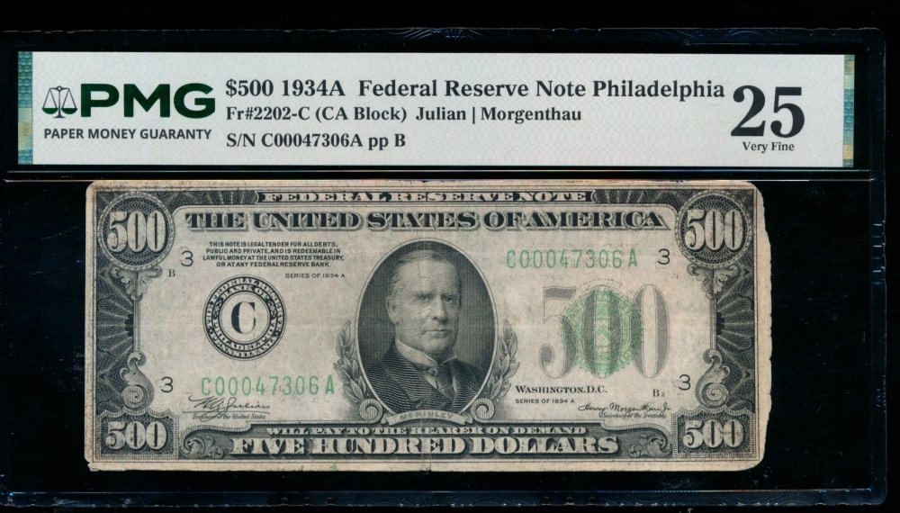1934A $500 Philadelphia FRN PMG 25