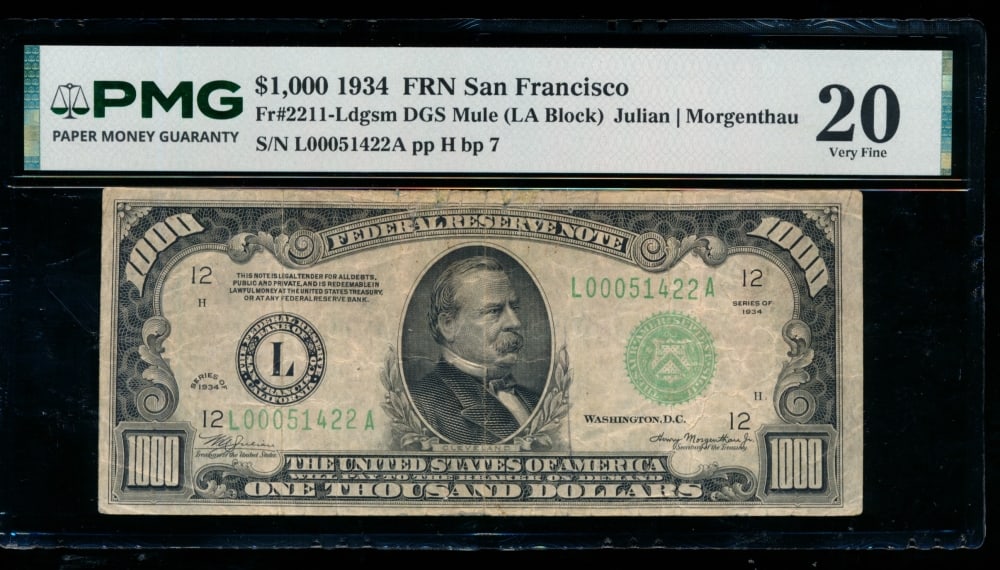 1934 $1000 San Francisco FRN PMG 20
