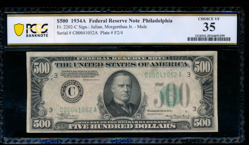1934A $500 Philadelphia FRN PCGS 35
