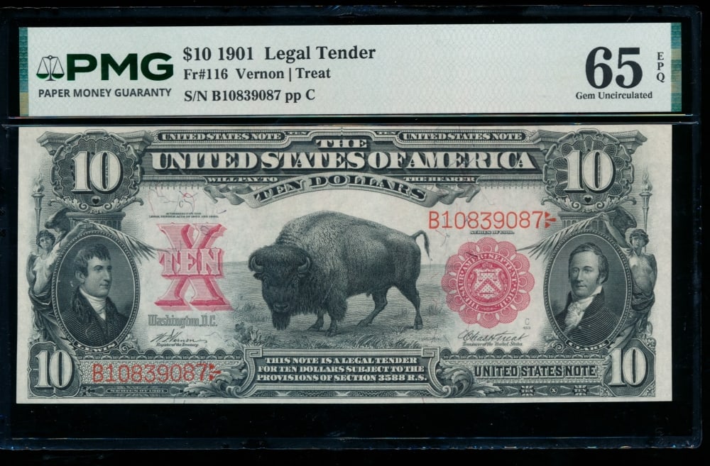 1901 $10 Bison Legal Tender Note PMG 65EPQ (1 of 2)