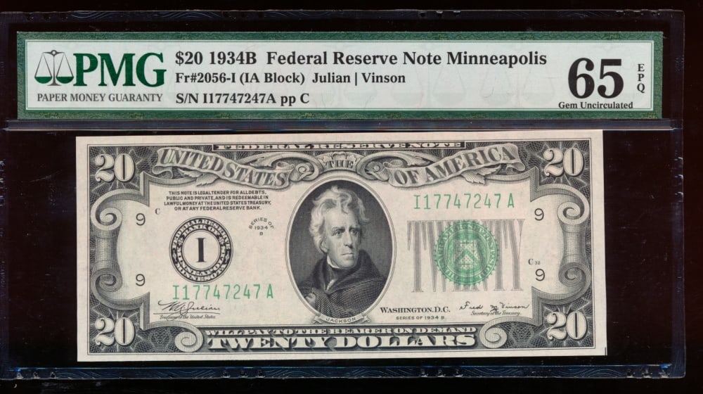 1934B $20 Minneapolis FRN PMG 65EPQ