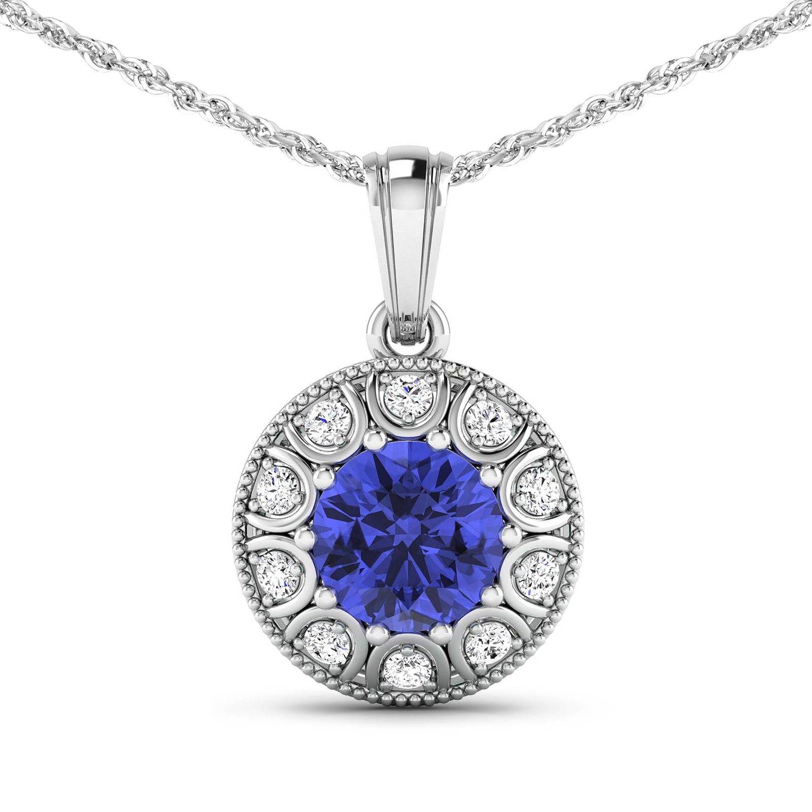 14KT White Gold 2.02ctw Tanzanite and Diamond Pendant