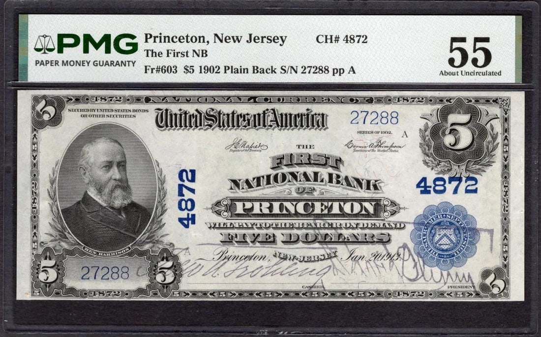 1902 $5 Princeton NJ National PMG 55