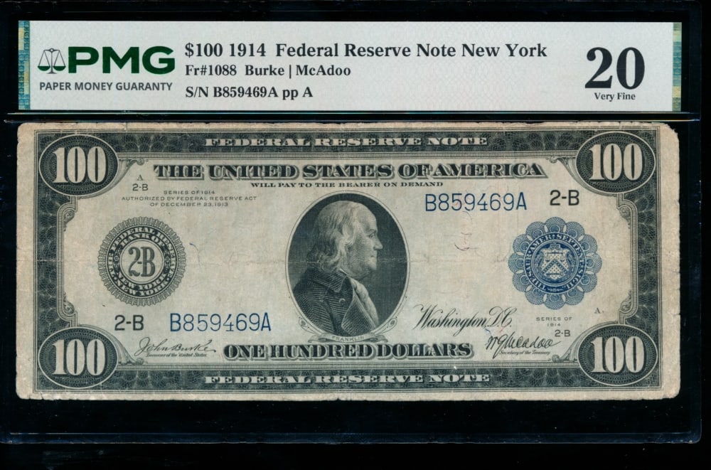 1914 $100 New York FRN PMG 20