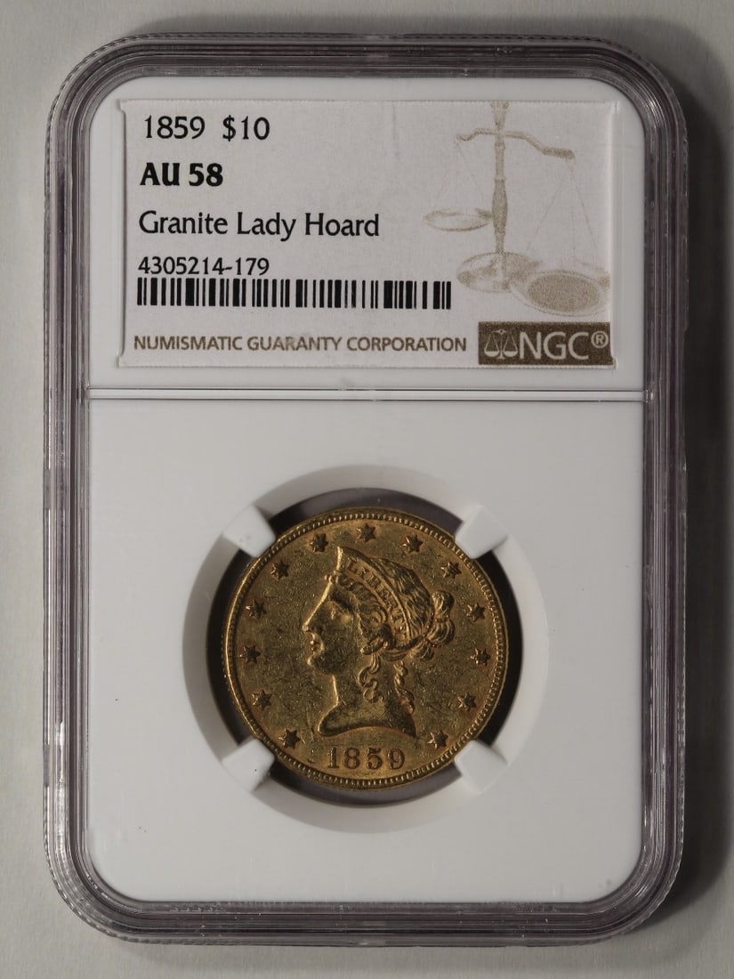 1859 $10 Liberty Head Eagle Gold Coin NGC AU58