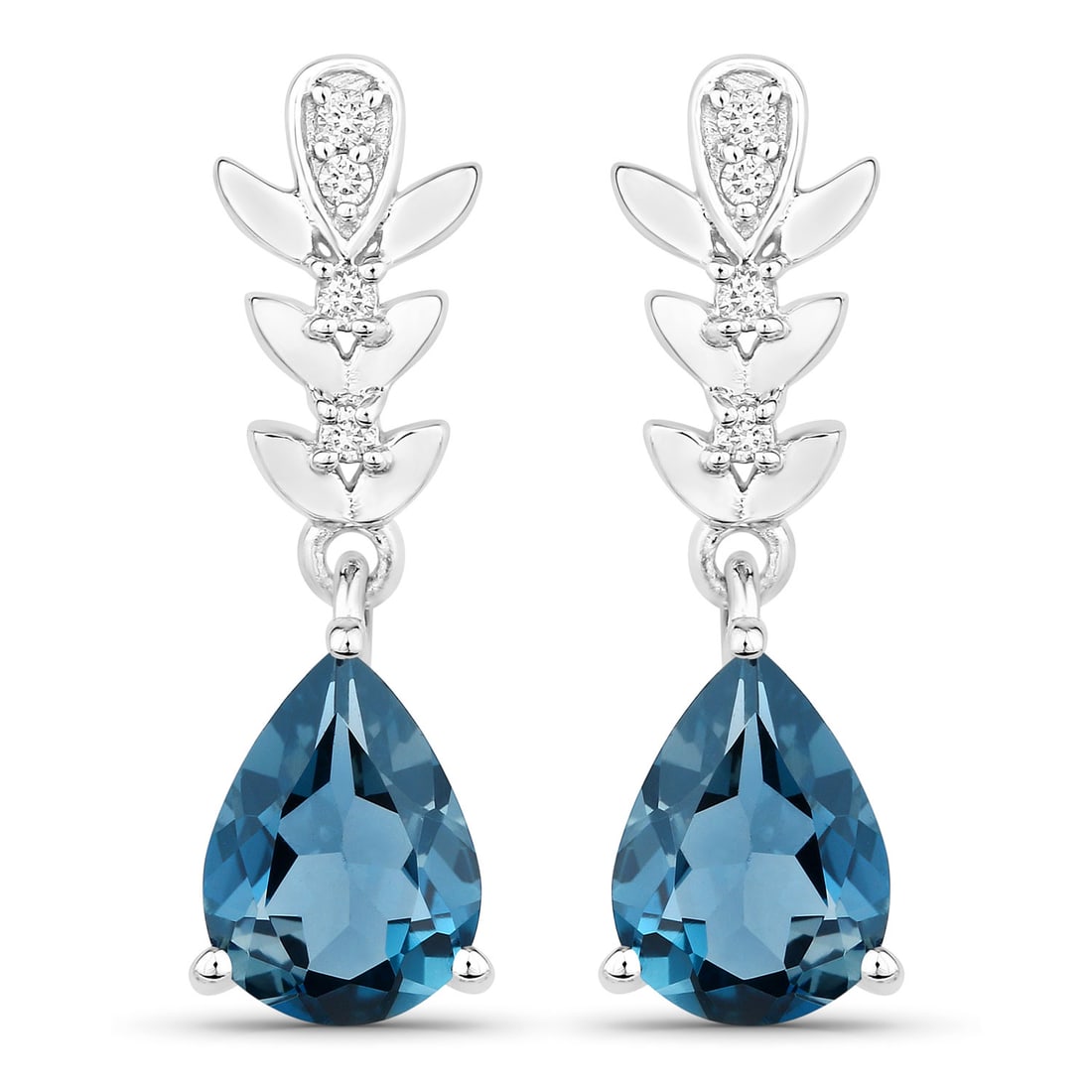 Plated Rhodium 2.30ctw London Blue Topaz and Lab Diamond Earrings