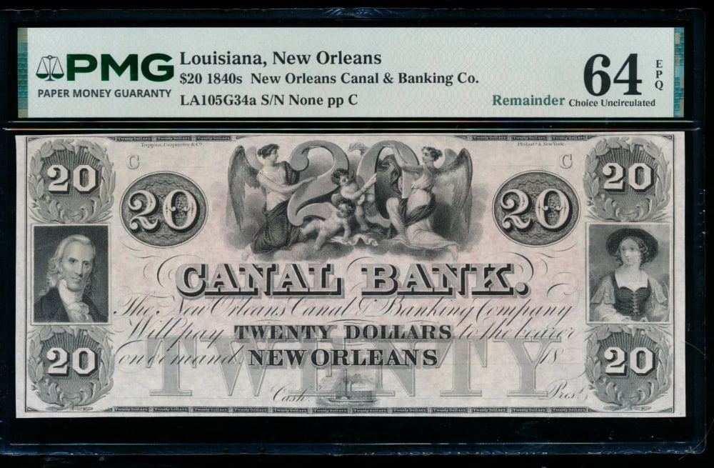 1840s $20 New Orleans LA Obsolete PMG 64EPQ