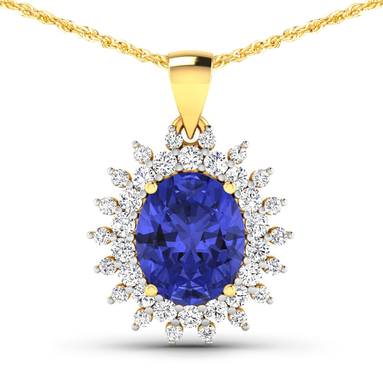 14KT Yellow Gold 3.75ctw Tanzanite and Diamond Pendant