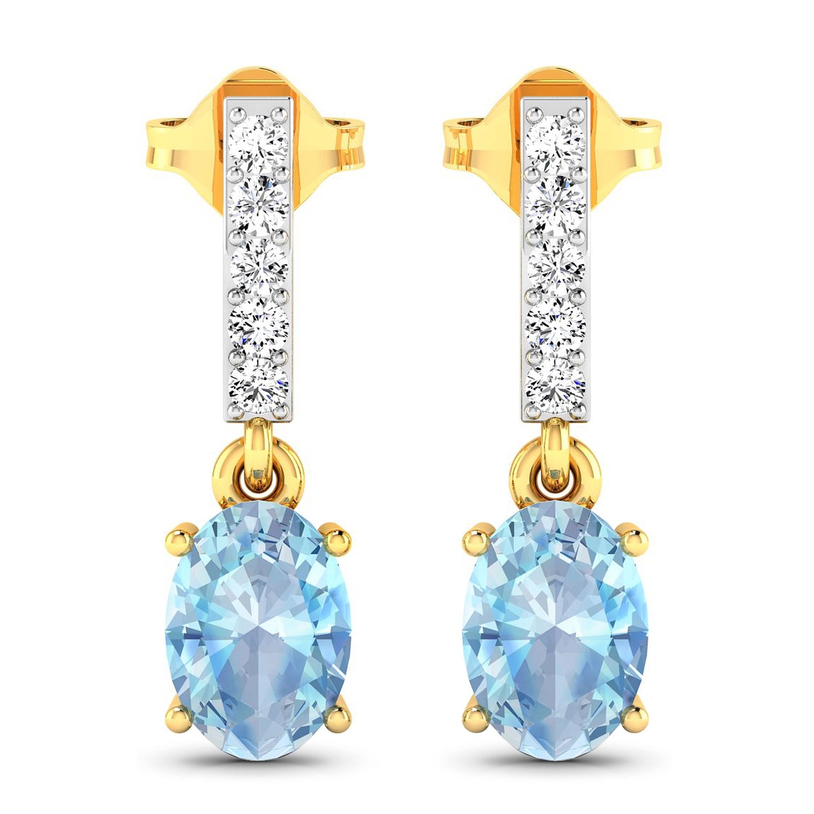 14KT Yellow Gold 1.02ctw Aquamarine and Diamond Earrings