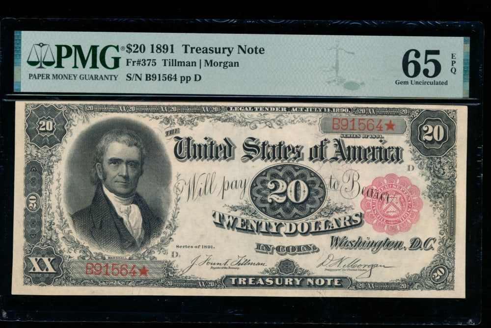 1891 $20 Treasury Note PMG 65EPQ