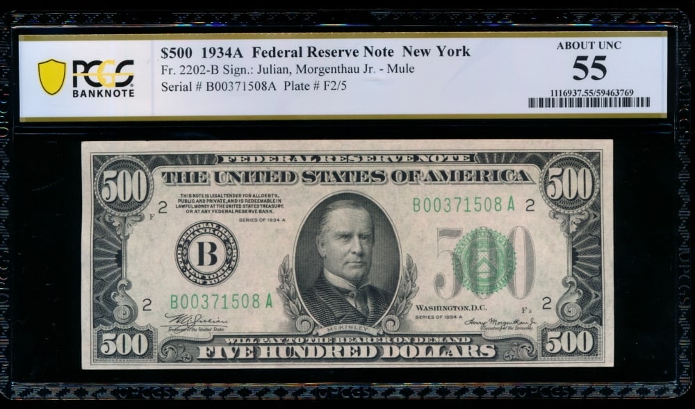 1934A $500 New York FRN PCGS 55