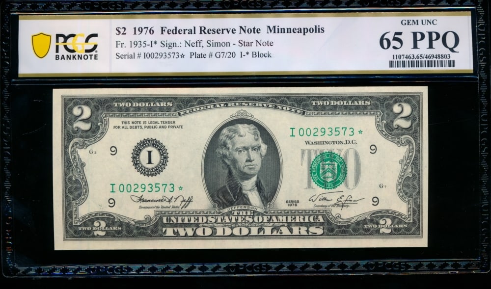 1976 $2 STAR Minneapolis FRN PCGS 65PPQ (1 of 2)