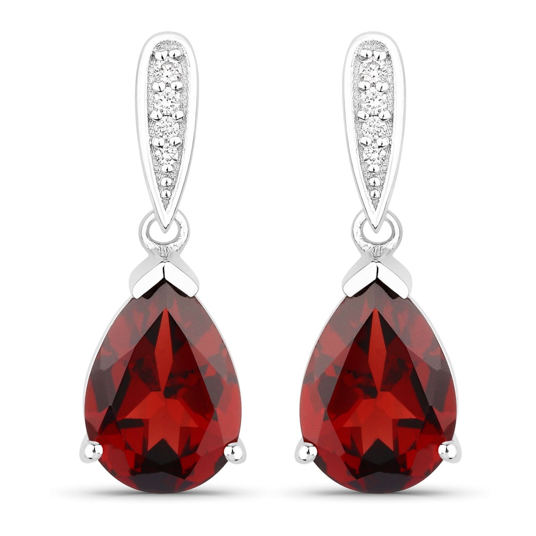 Plated Rhodium 3.80ctw Garnet and Lab Diamond Earrings