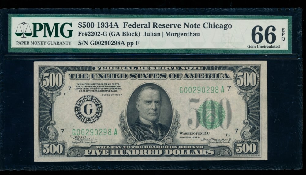 1934A $500 Chicago FRN PMG 66EPQ