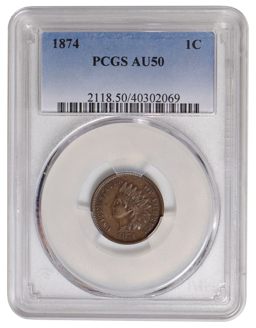 1874 Indian Cent PCGS AU50
