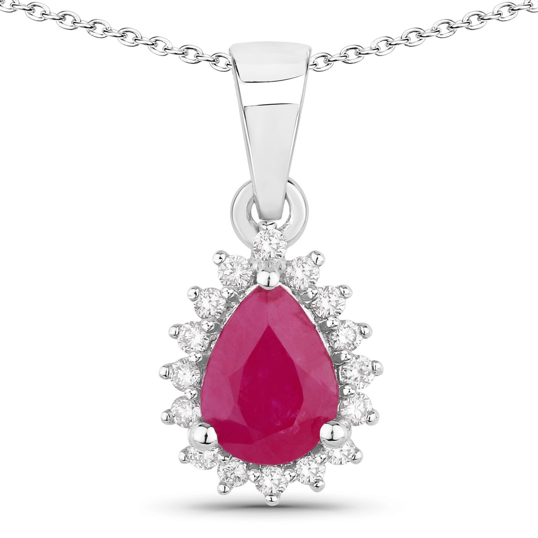 Plated Rhodium 0.80ct Ruby and Lab Diamond Pendant with Chain
