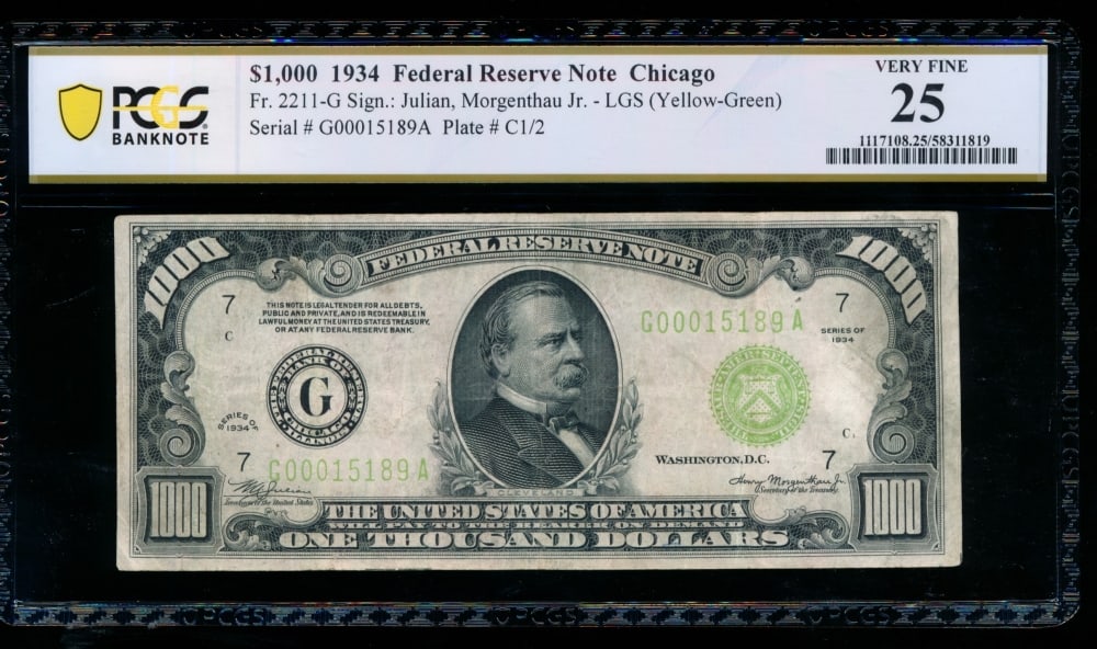 1934 $1000 Chicago FRN PCGS 25