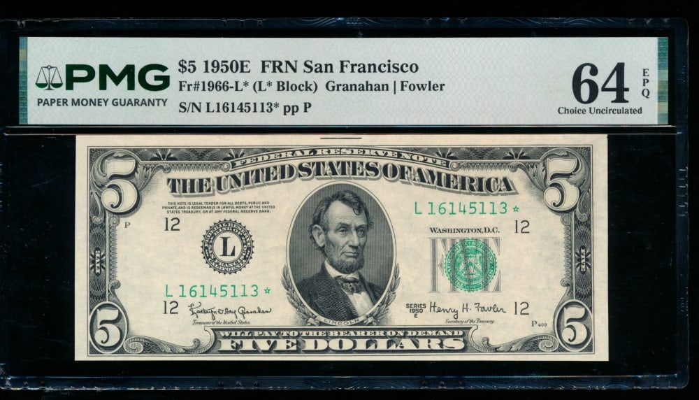 1950E $5 STAR San Francisco FRN PMG 64EPQ