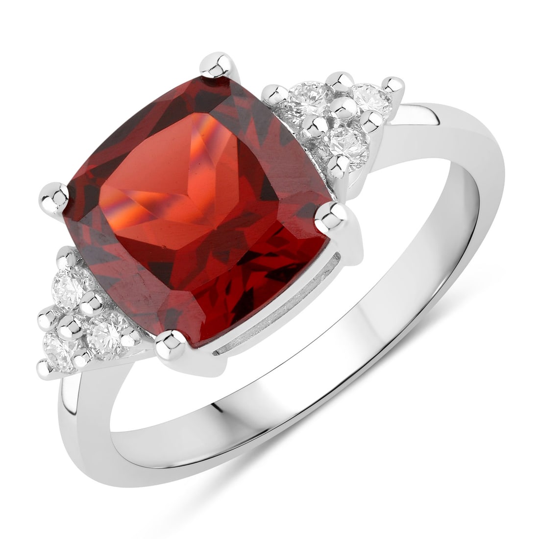 Plated Rhodium 3.50ct Garnet and Lab Diamond Ring