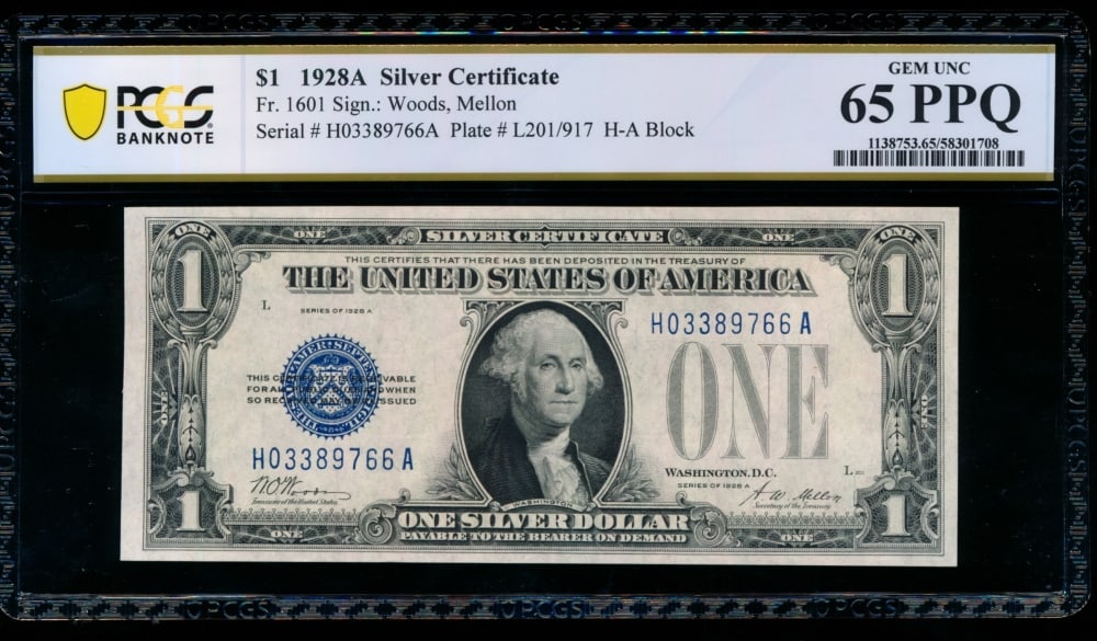 1928A $1 Silver Certificate PCGS 65PPQ