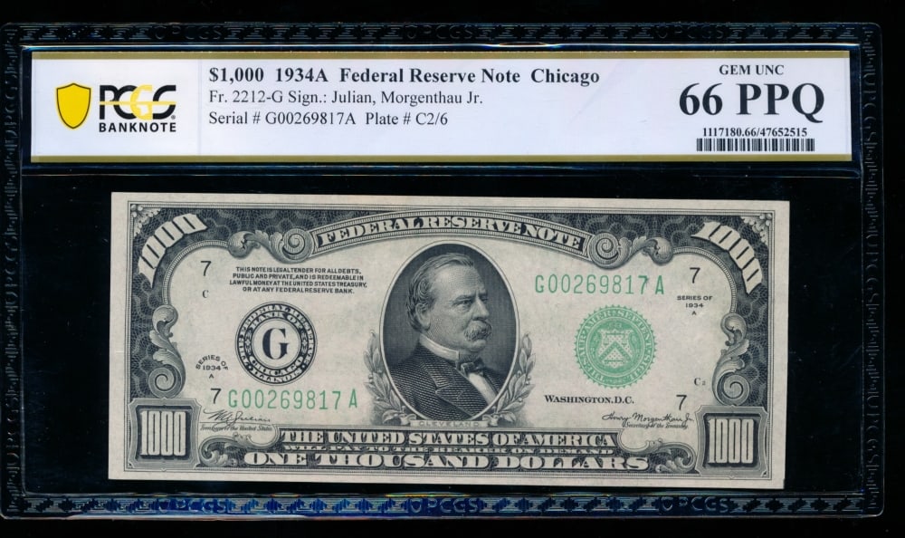 1934A $1000 Chicago FRN PCGS 66PPQ
