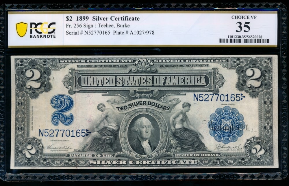 1899 $2 Mini Porthole Silver Certificate PCGS 35