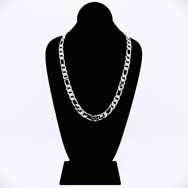 Sparkling 63.5 Gram .925 Silver Plated Italian Figaro Necklace