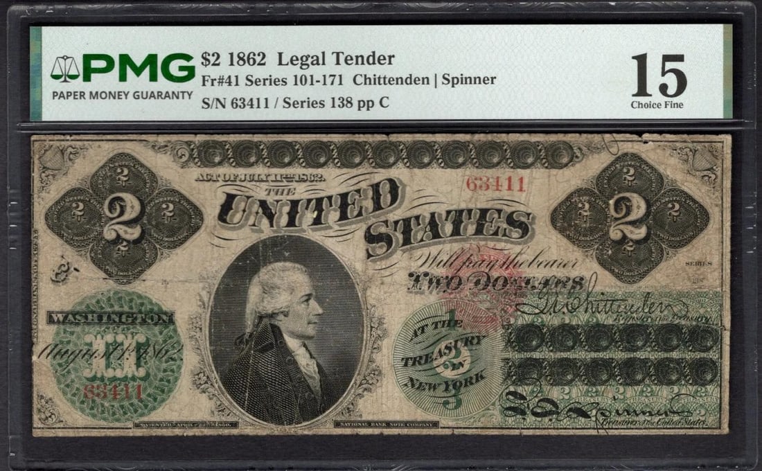 1862 $2 Legal Tender Note PMG 15