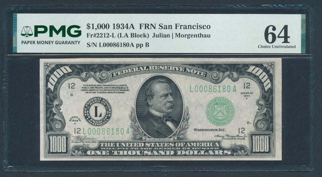 1934A $1000 San Francisco FRN PMG 64