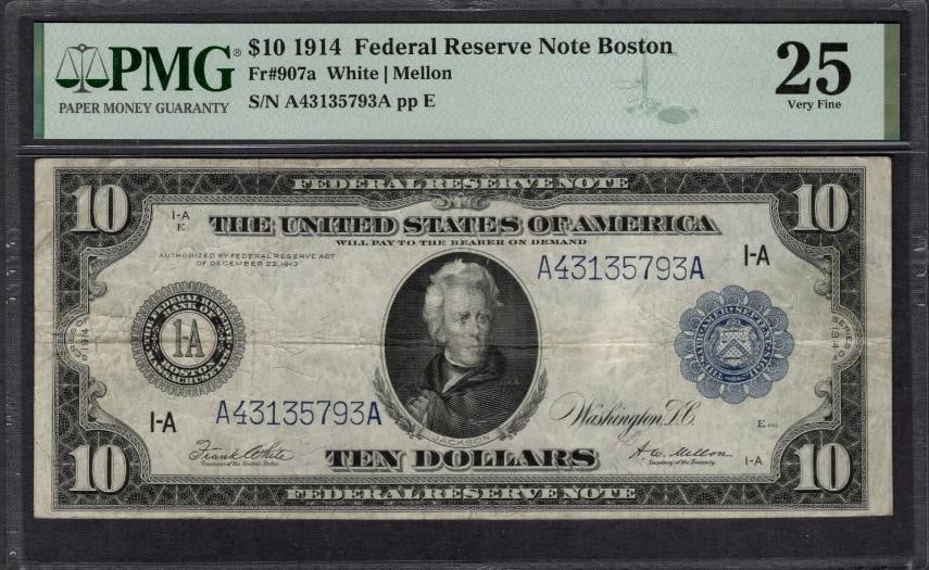 1914 $10 Boston FRN PMG 25
