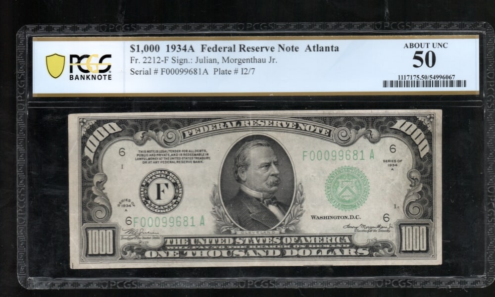 1934A $1000 Atlanta FRN PCGS 50