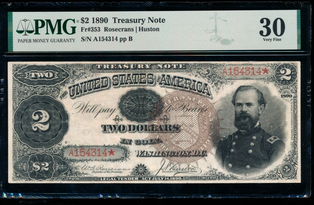 1890 $2 Treasury Note PMG 30