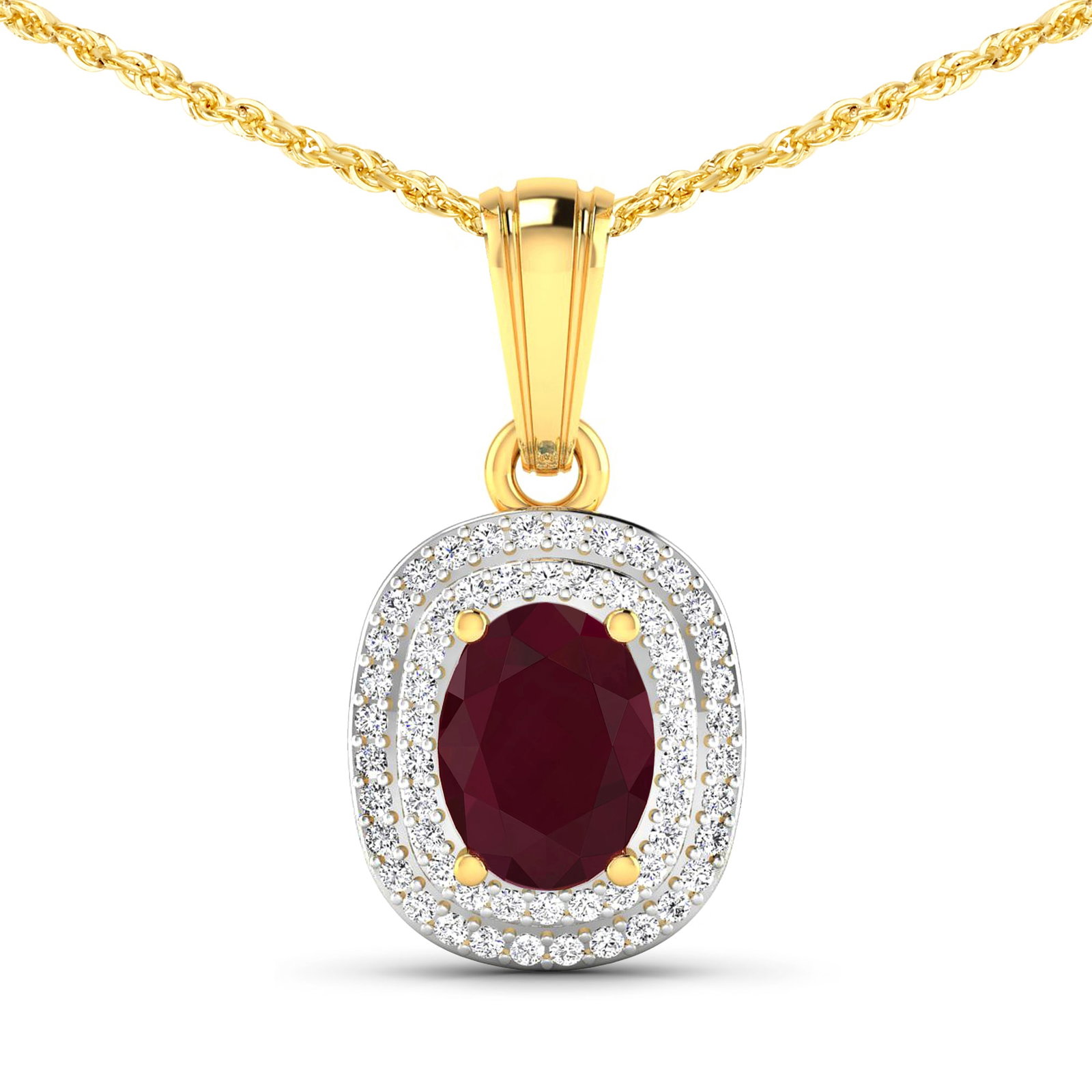 14KT Yellow Gold 1.5ct Ruby and Diamond Pendant with Chain (1 of 3)