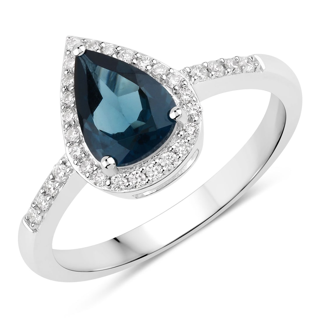 Plated Rhodium 1.15ct London Blue Topaz and Lab Diamond Ring