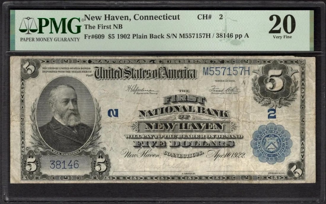 1902 $5 New Haven CT National PMG 20