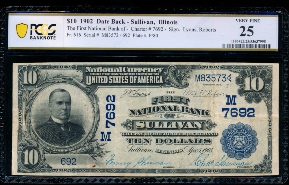 1902 $10 Sullivan IL National PCGS 25 (1 of 2)