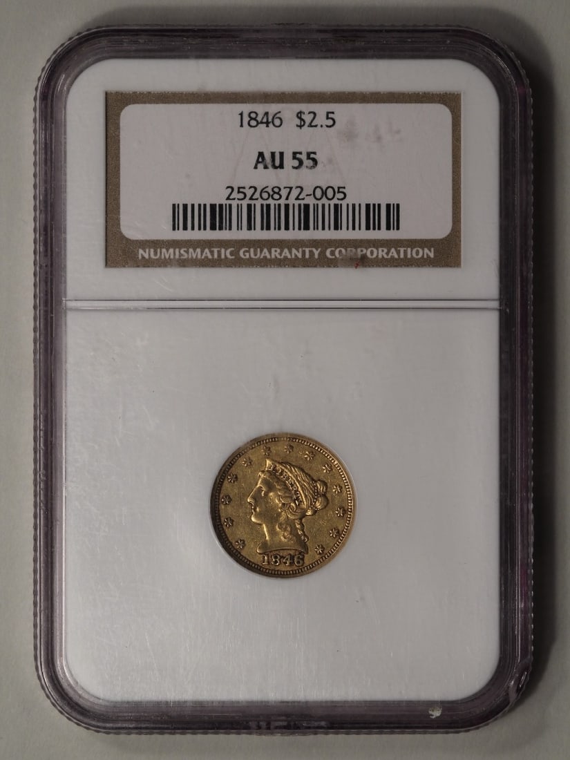 1846 $2.5 Liberty Head Quarter Eagle Gold Coin NGC AU55