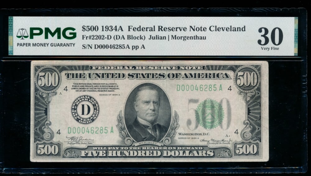 1934A $500 Cleveland FRN PMG 30