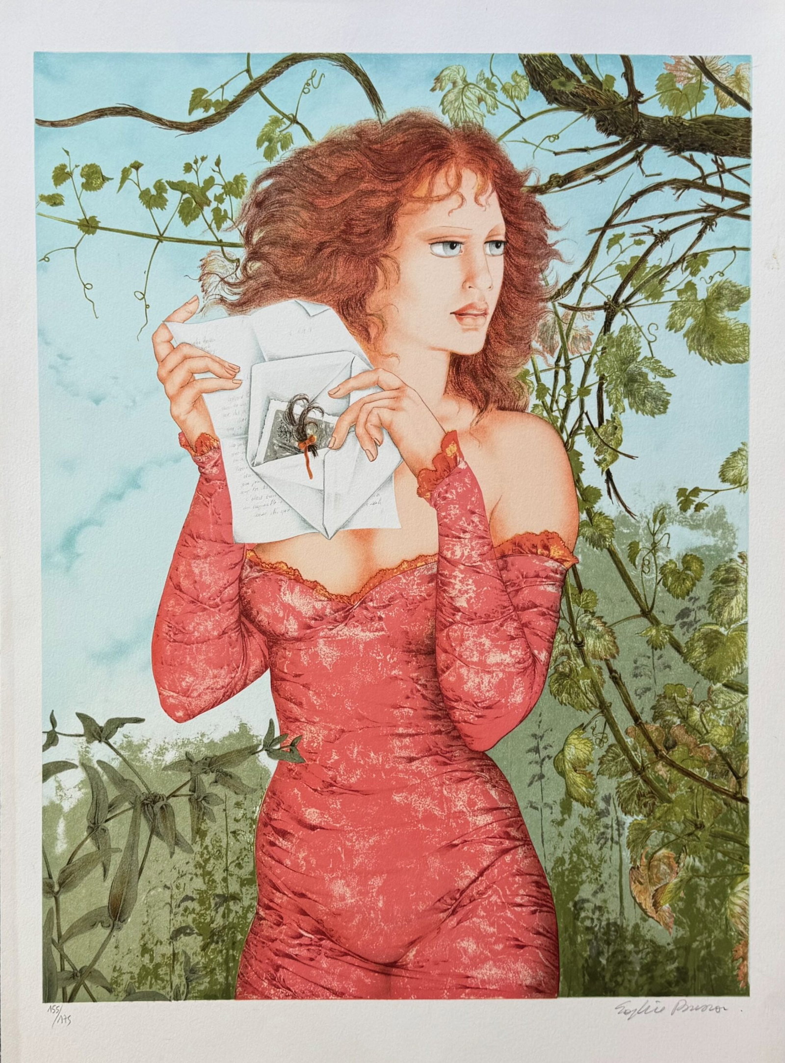Sophie Busson THE LETTER Hand Signed Limited Edition Lithograph French Art Mucha