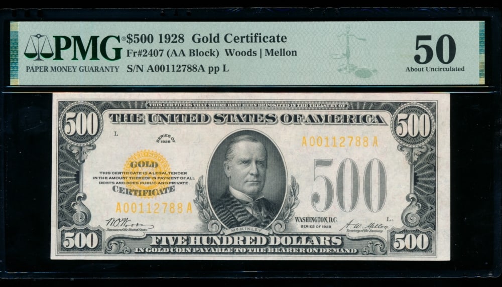 1928 $500 Gold Certificate PMG 50