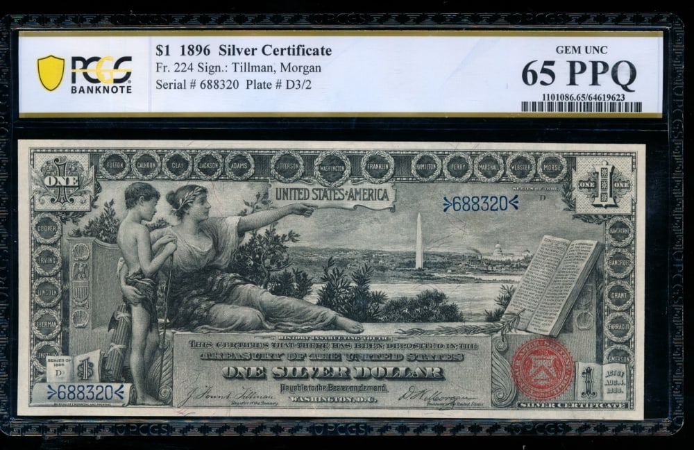 1896 $1 Educational Silver Certificate PCGS 65PPQ