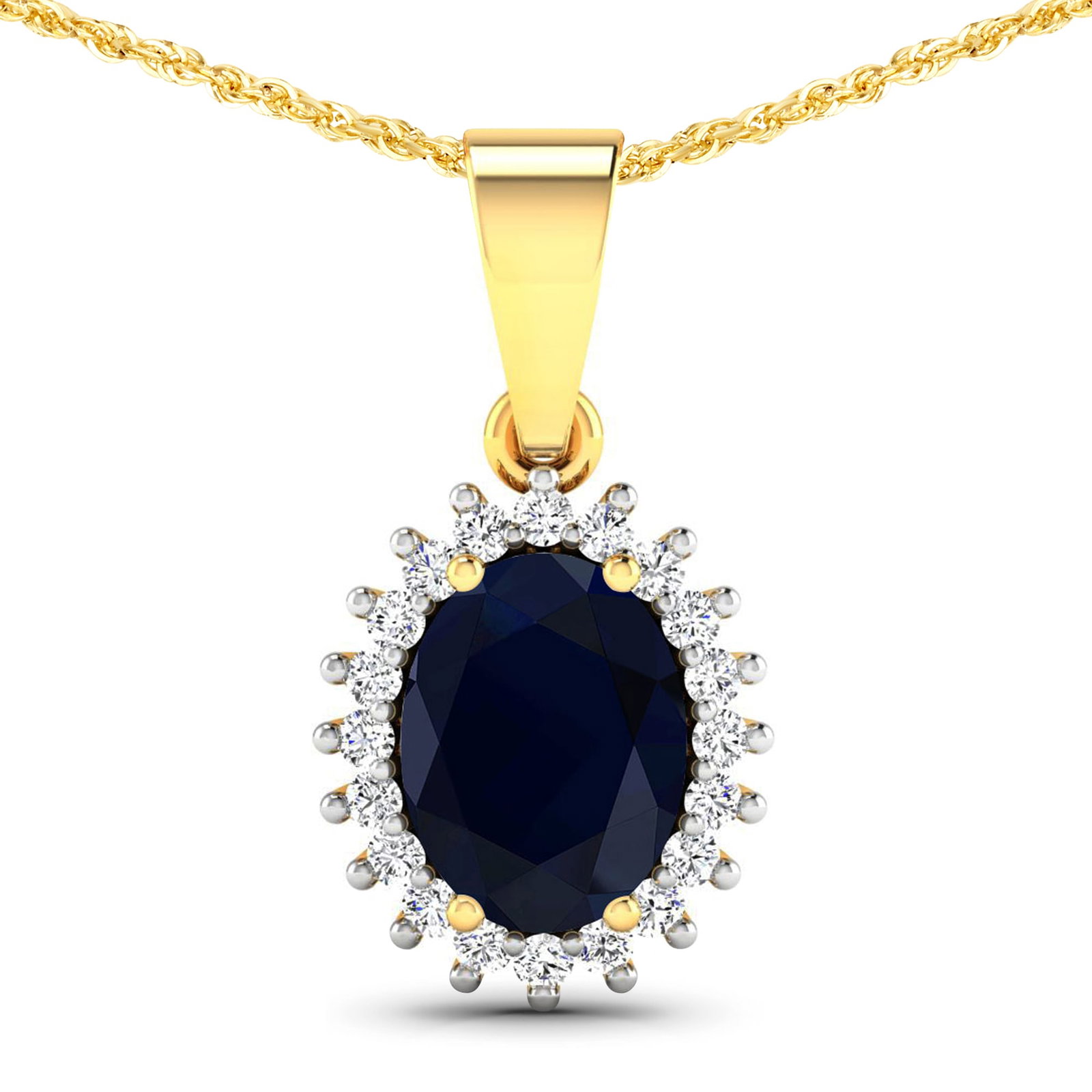14KT Yellow Gold 1.3ctw Blue Sapphire and Diamond Pendant