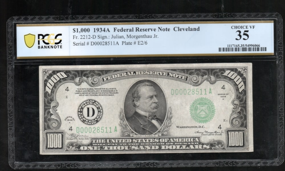 1934A $1000 Cleveland FRN PCGS 35