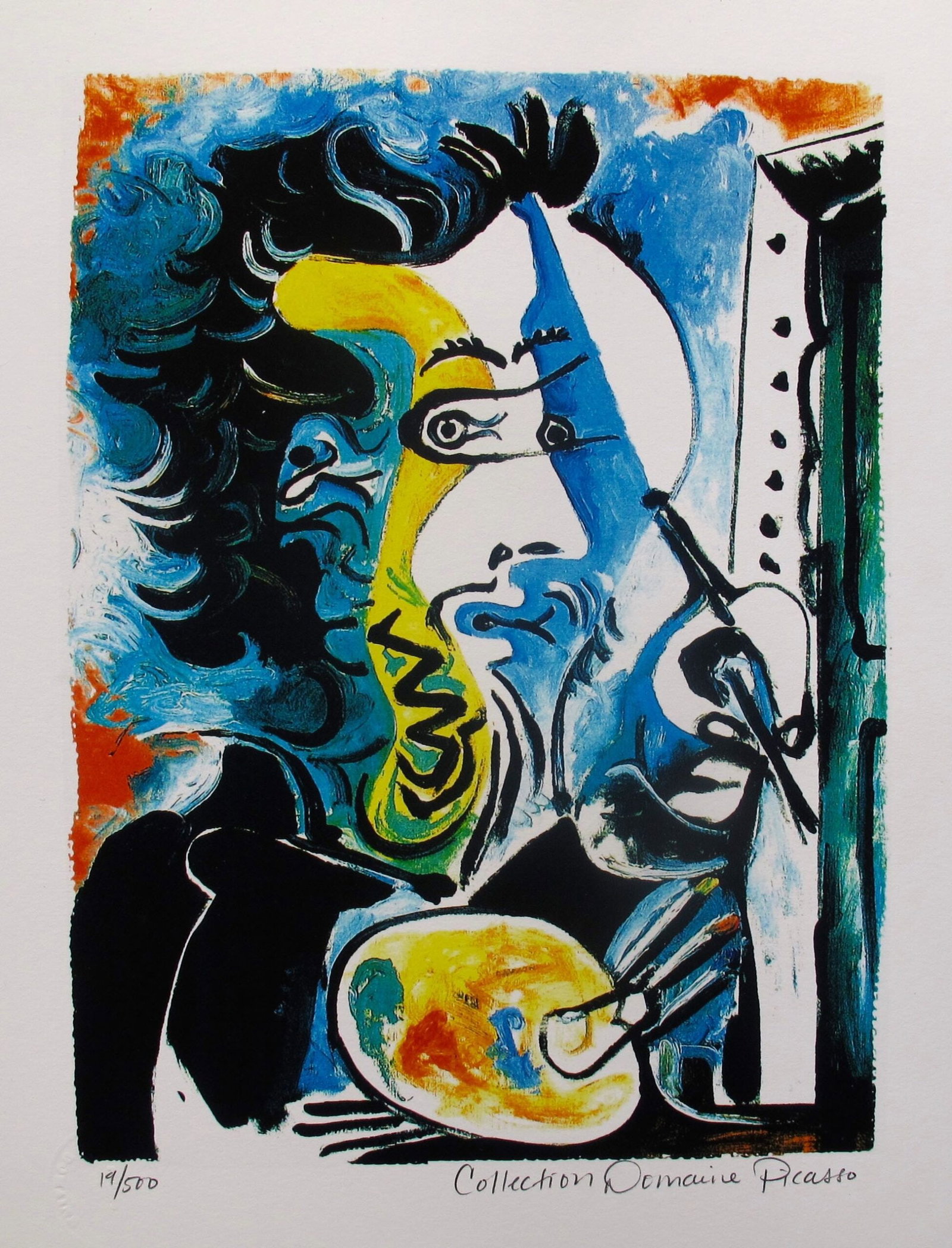Pablo Picasso THE ARTIST Estate Signed Limited Edition Giclee: This is a PABLO PICASSO (ESTATE COLLECTION DOMAINE) (1881-1973) small giclee titled THE ARTIST. This piece is pencil signed on the lower right as Collection Domaine Picasso and has an embossed seal st