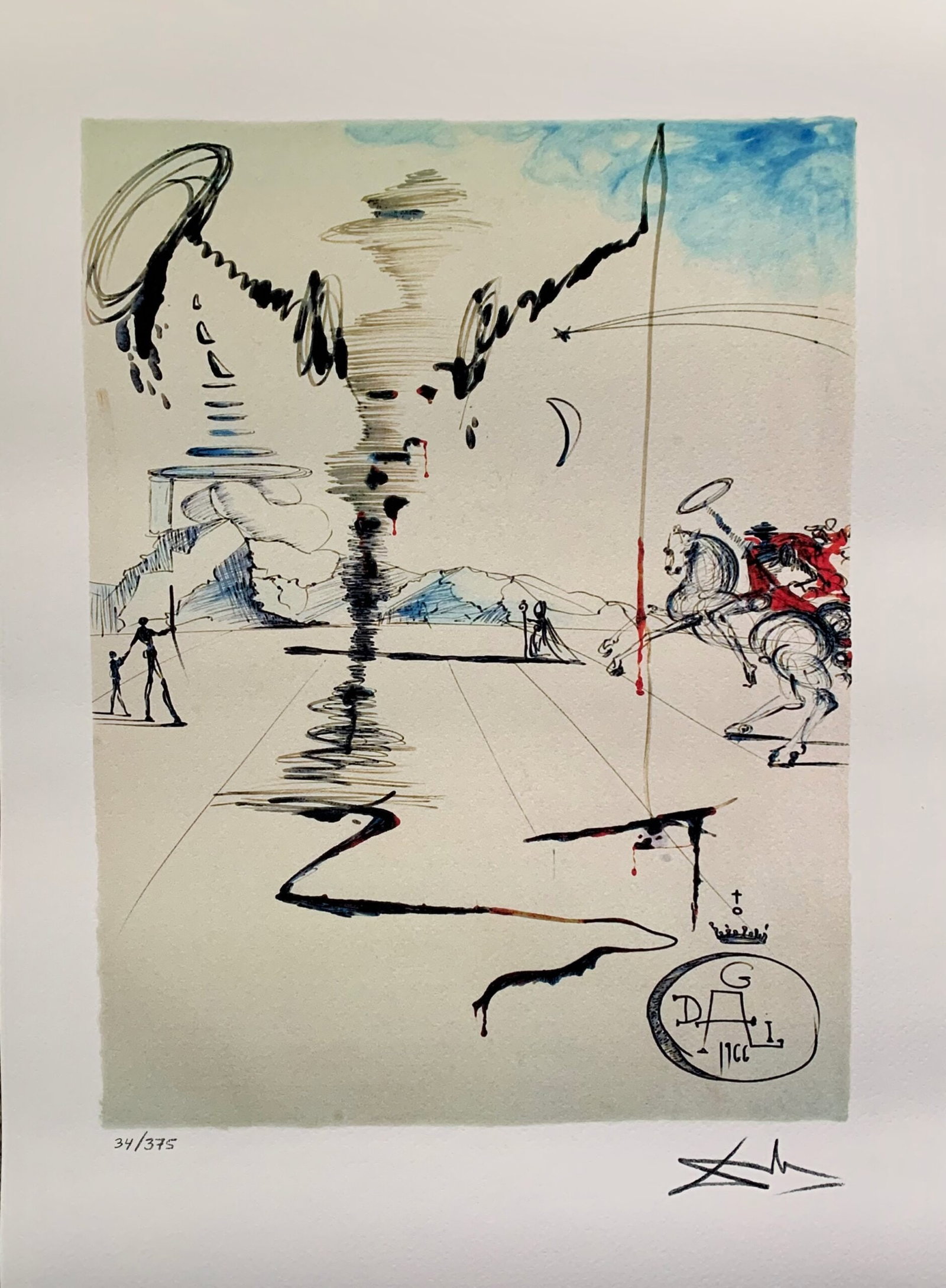 Salvador Dali CHEVALIER Facsimile Signed Limited Edition Giclee: This is a limited edition giclee titled CHEVALIER by Salvador Dali. This piece is facsimile signed on the lower right. Pencil numbered from an edition of 375. Paper measures 17 inches x 12 inches. Ima