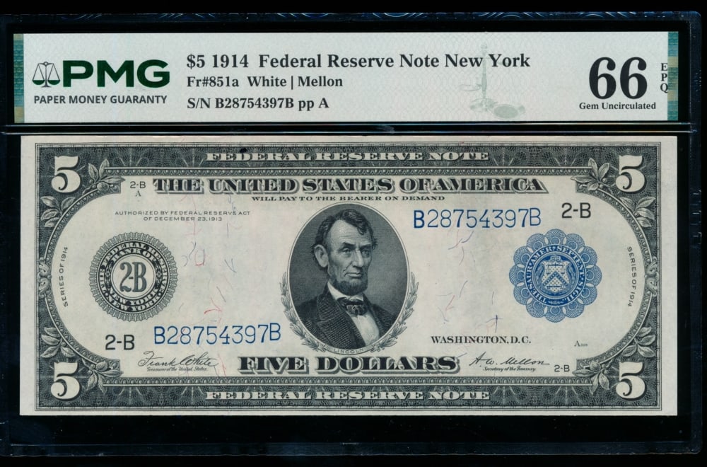 1914 $5 New York FRN PMG 66EPQ