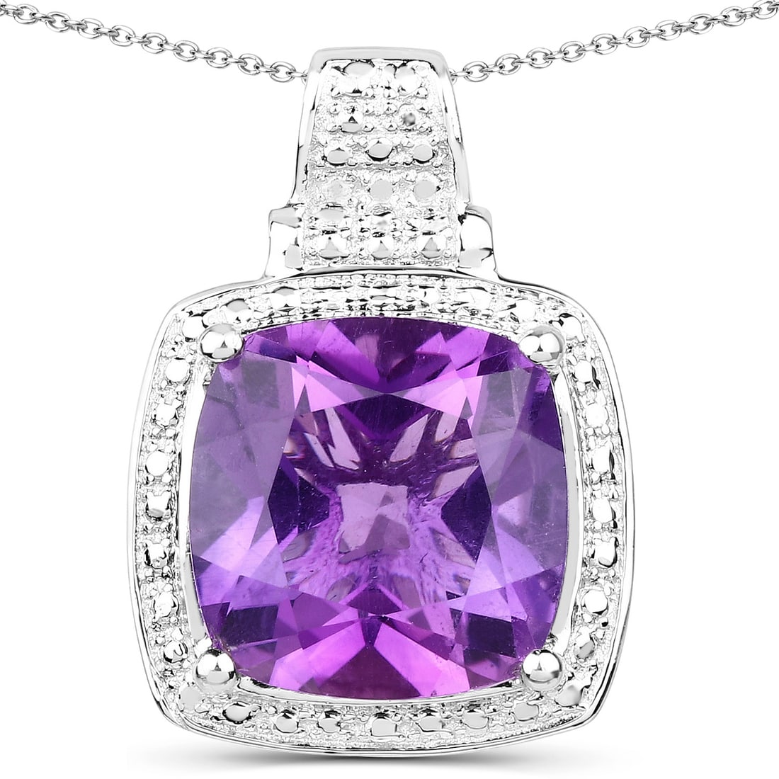 Plated Rhodium 5.85ct Amethyst Pendant